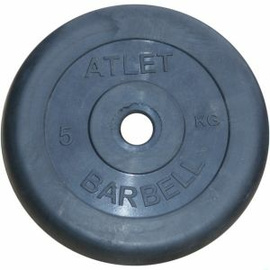 Диск ATLET обрезиненный 25 мм черный 5 кг MB Barbell